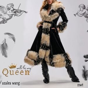 NWT Old Hollywood Fur Wrap Multicolor Trench Winter Long Lined Coat Phenomenal